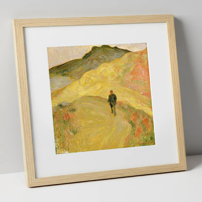 Lone Hiker on Golden Fells lake district walking art print in natural frame