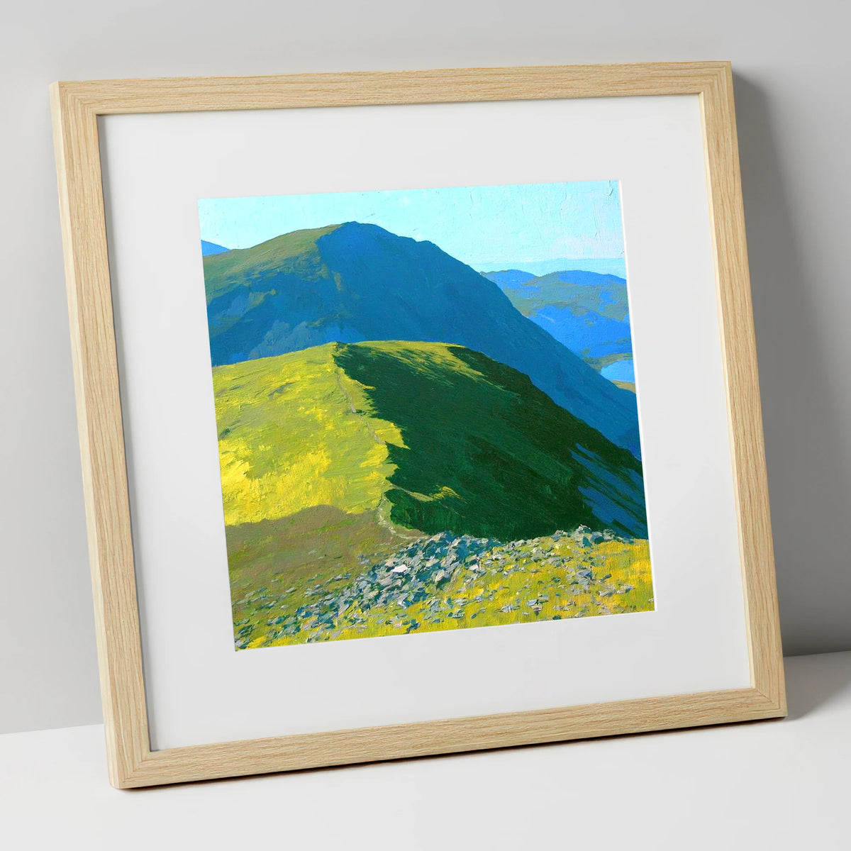 The Knott Ridge Path in Sunlight lake district fell art print in natural frame