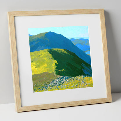 The Knott Ridge Path in Sunlight lake district fell art print in natural frame