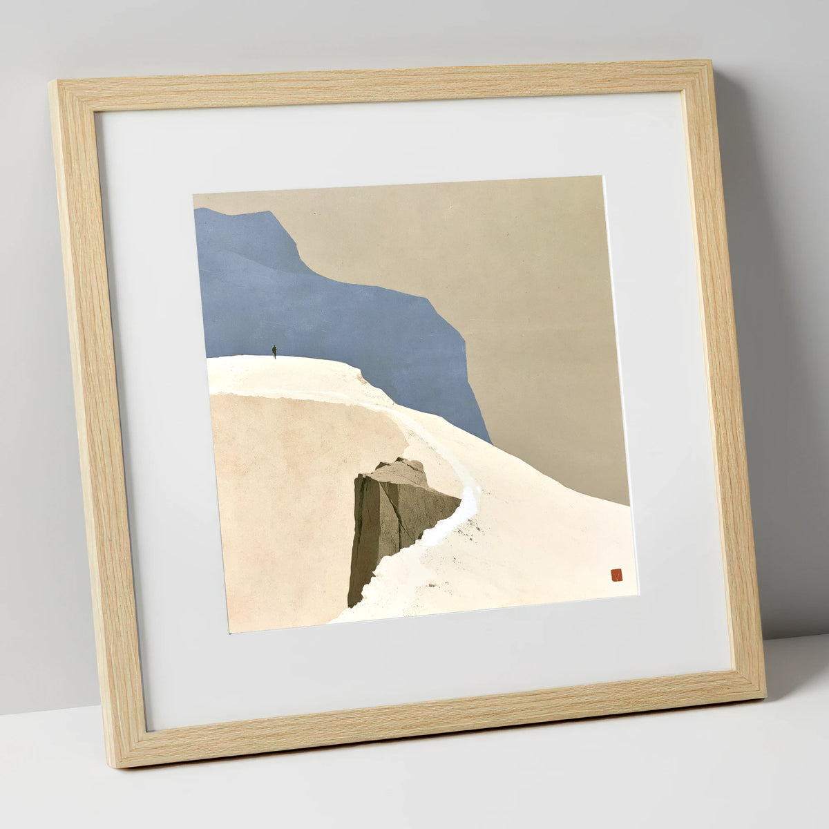 High Ridge Walker on Blue Peaks lake district fell art print in natural frame