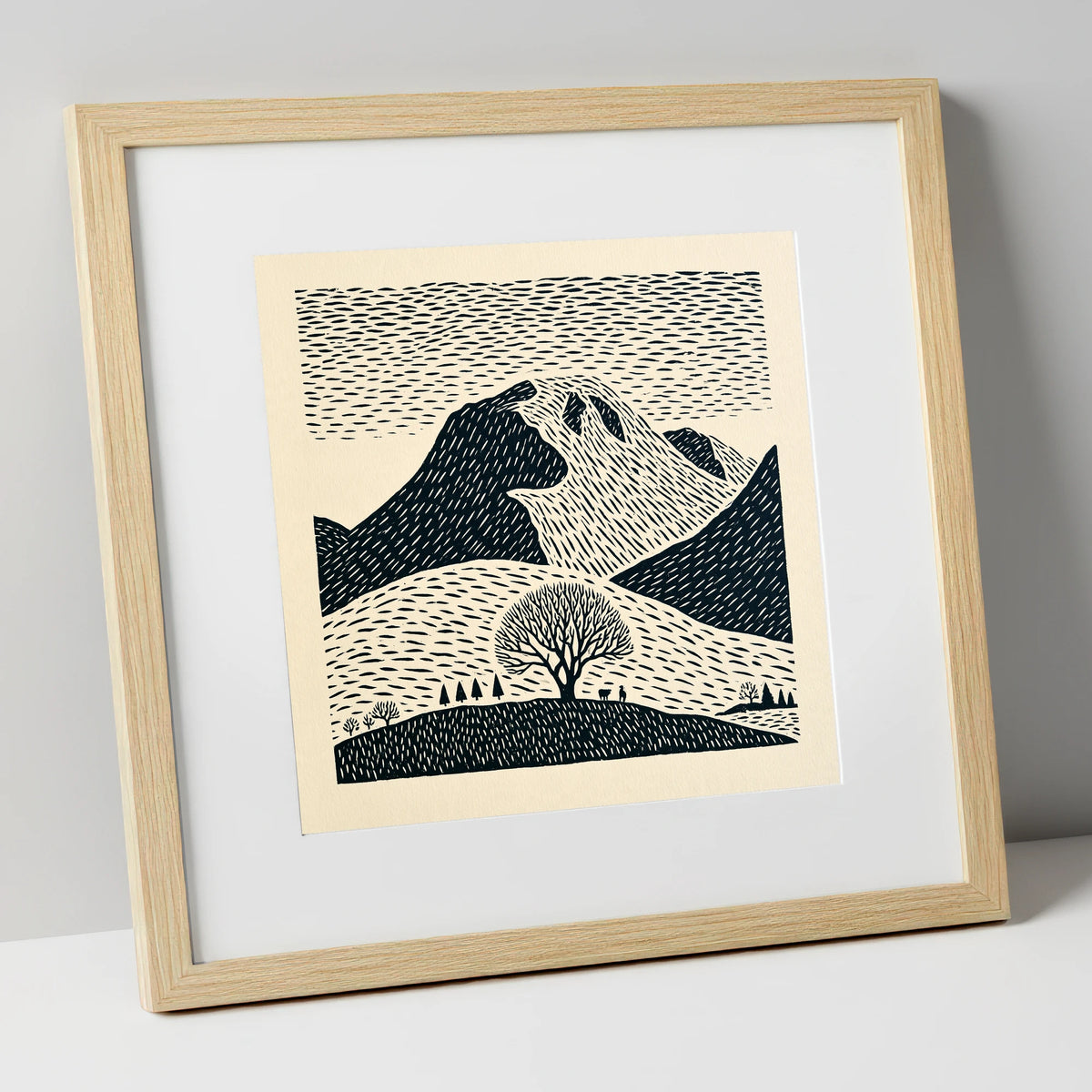 Bold Great Gable Landscape lake district fell art print in natural frame