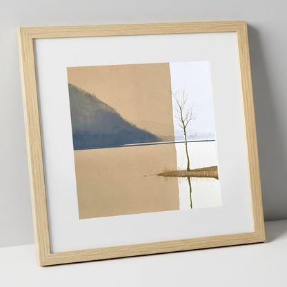 Minimalist Tree at Bassenthwaite Lake lake district lake art print in natural frame