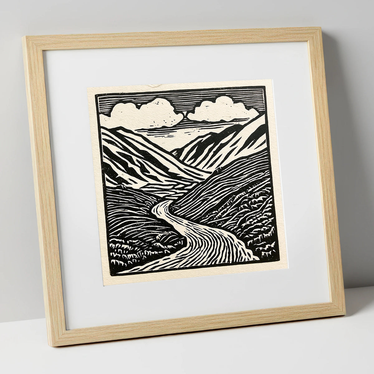 Monochrome Kirkstone Pass lake district valley art print in natural frame