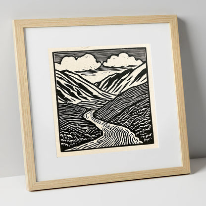 Monochrome Kirkstone Pass lake district valley art print in natural frame