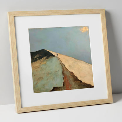 Silhouetted Walker on Striding Edge lake district walking art print in natural frame