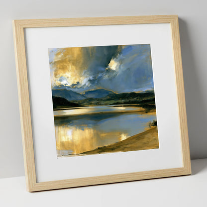 Ochre Dawn Over Still Lake lake district lake art print in natural frame