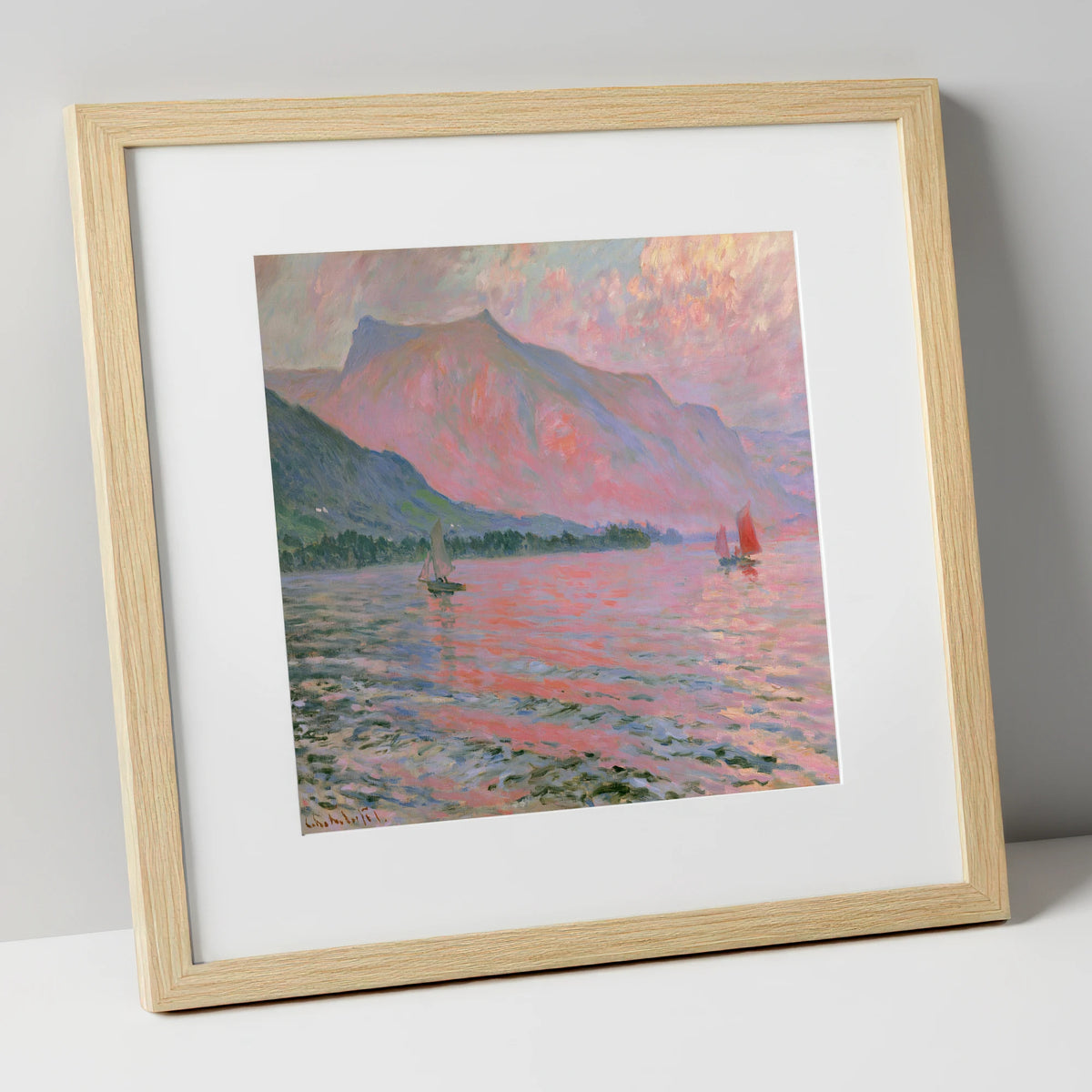 Sunset Sailboats on Windermere lake district lake art print in natural frame
