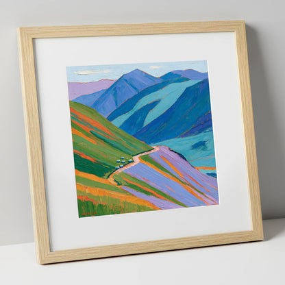 Vibrant Fells From The Summit lake district fell art print in natural frame