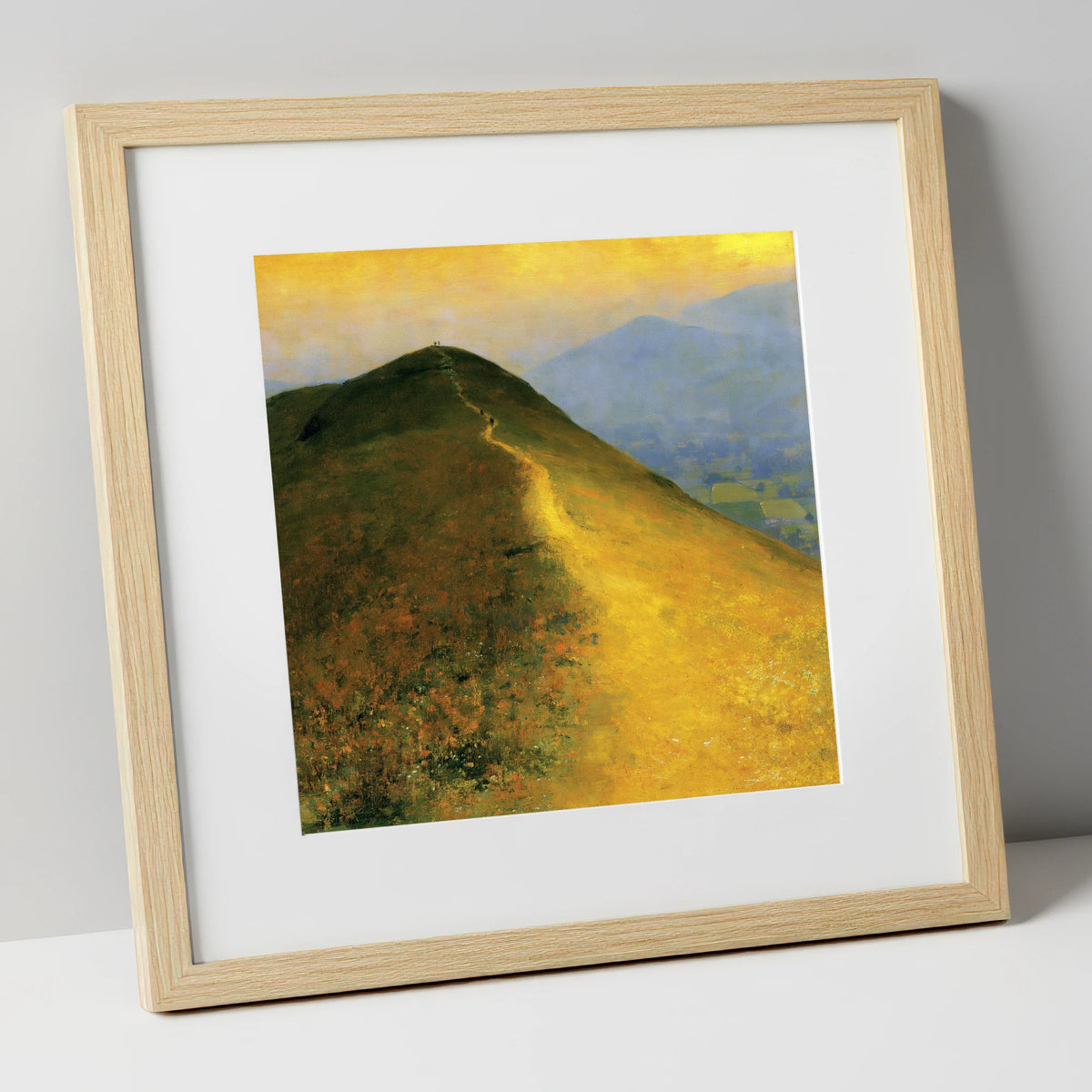 Sunlit Bracken on Catbells Ridge lake district fell art print in natural frame