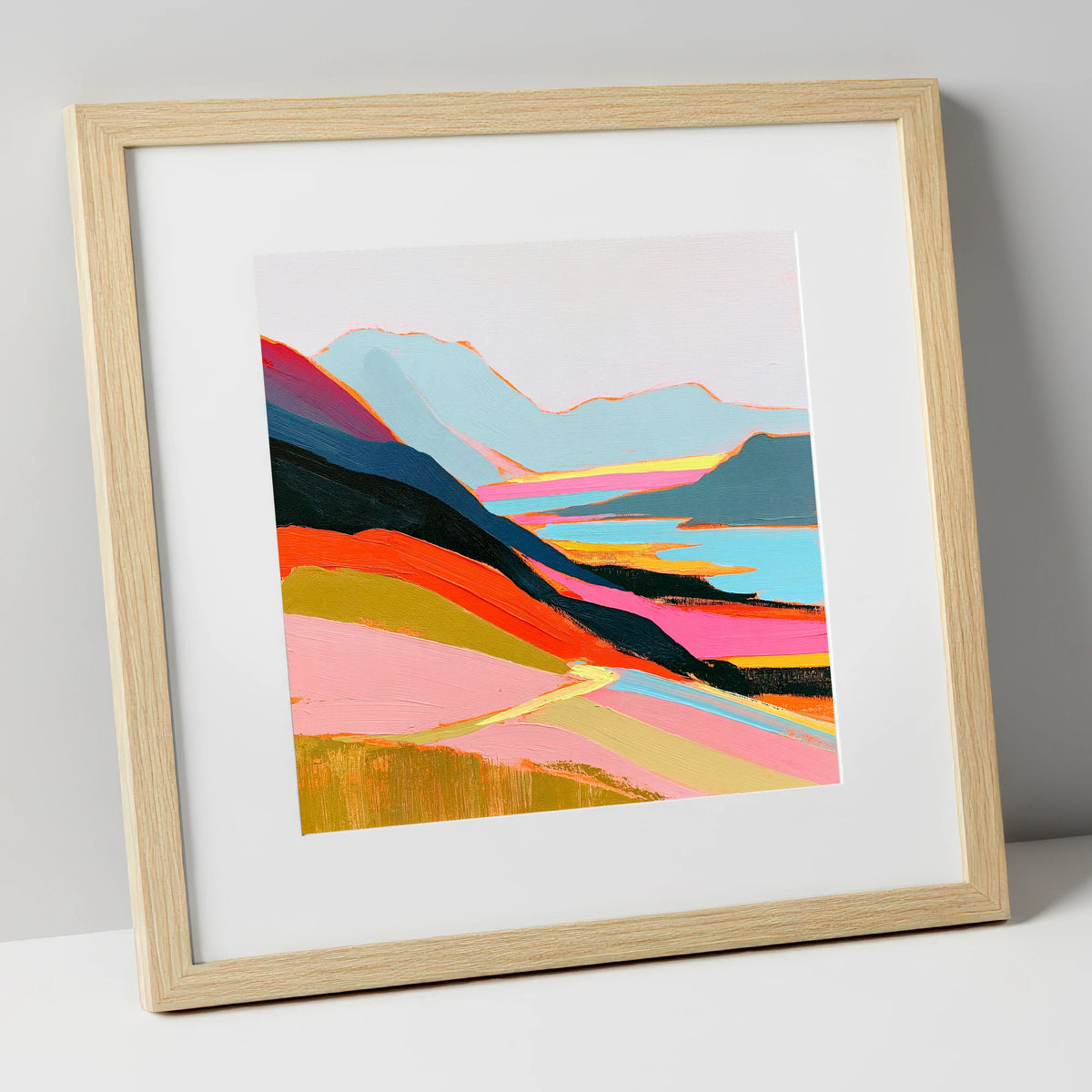 Vivid Summit View Over Fells lake district fell art print in natural frame