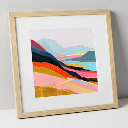 Vivid Summit View Over Fells lake district fell art print in natural frame