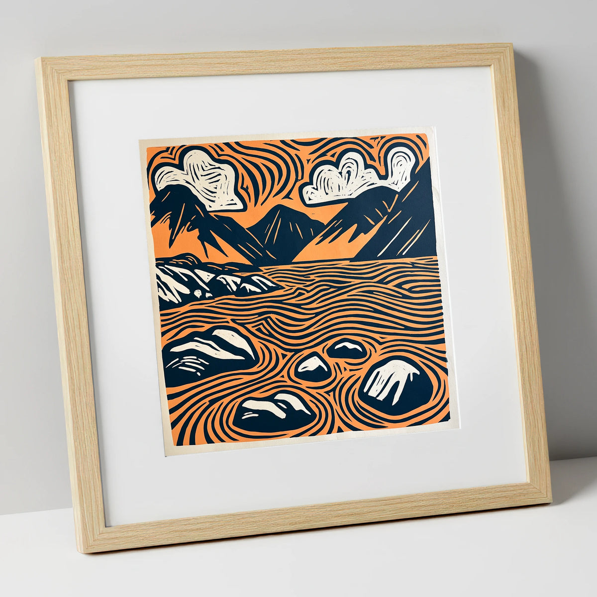 Graphic Terracotta Wastwater Landscape lake district lake art print in natural frame