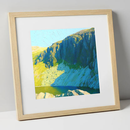 Vibrant Pavey Ark and Tarn lake district fell art print in natural frame