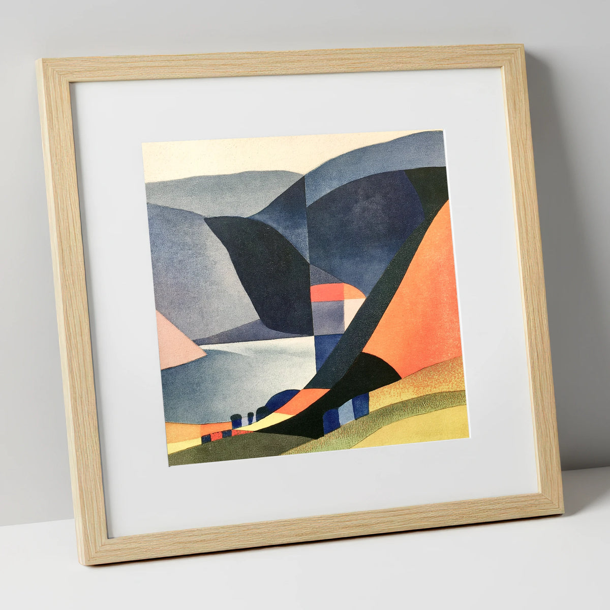 Geometric Lake District Fells lake district lake art print in natural frame