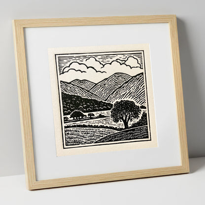 Borrowdale Fells In Striking Monochrome lake district valley art print in natural frame