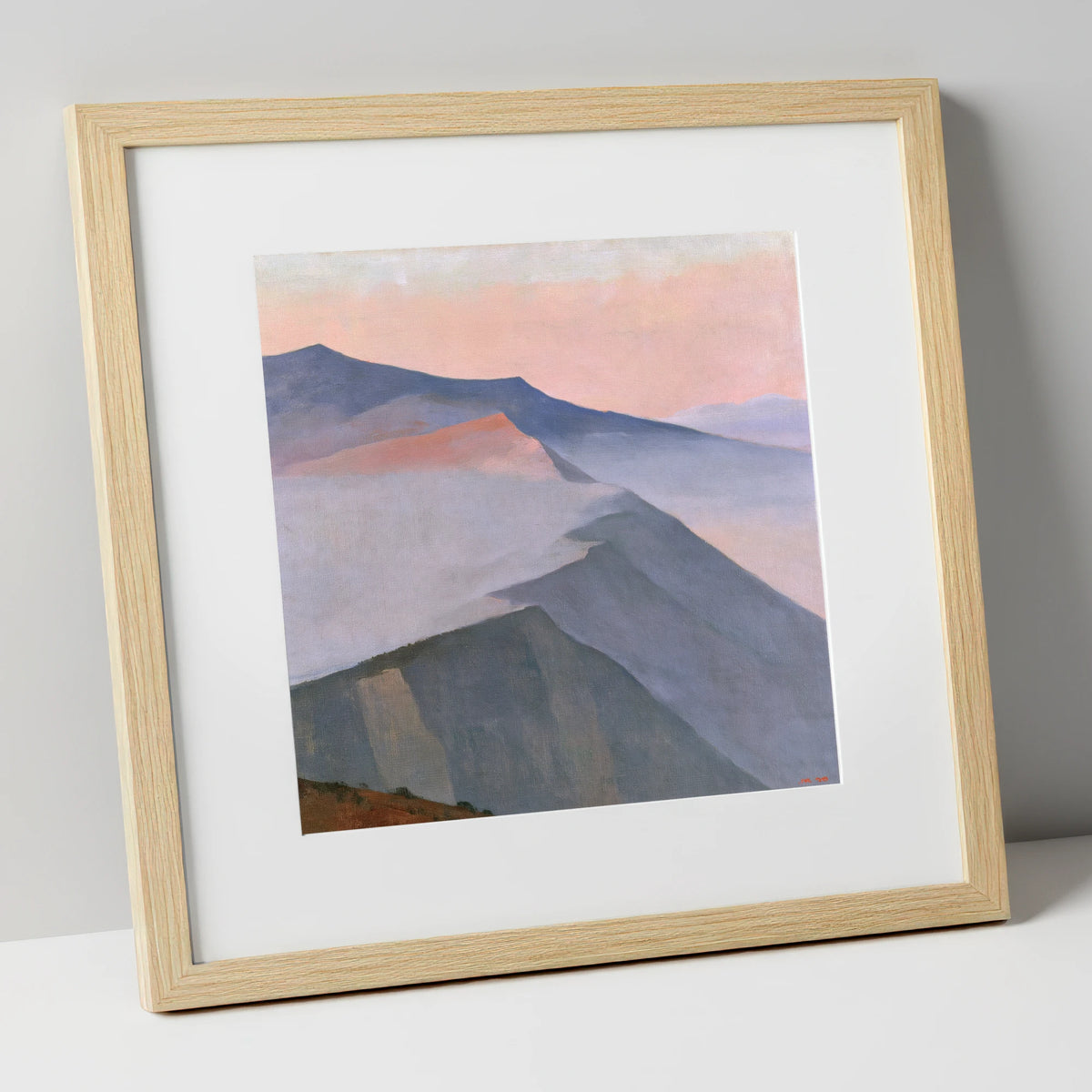 Pastel Mountain Ridge in Mist lake district fell art print in natural frame