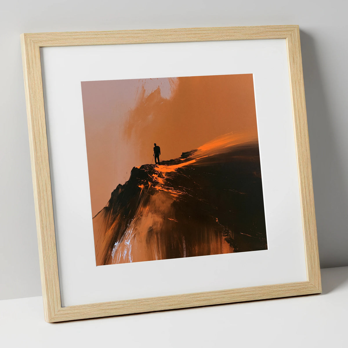 Helvellyn Walker in Amber Light lake district walking art print in natural frame