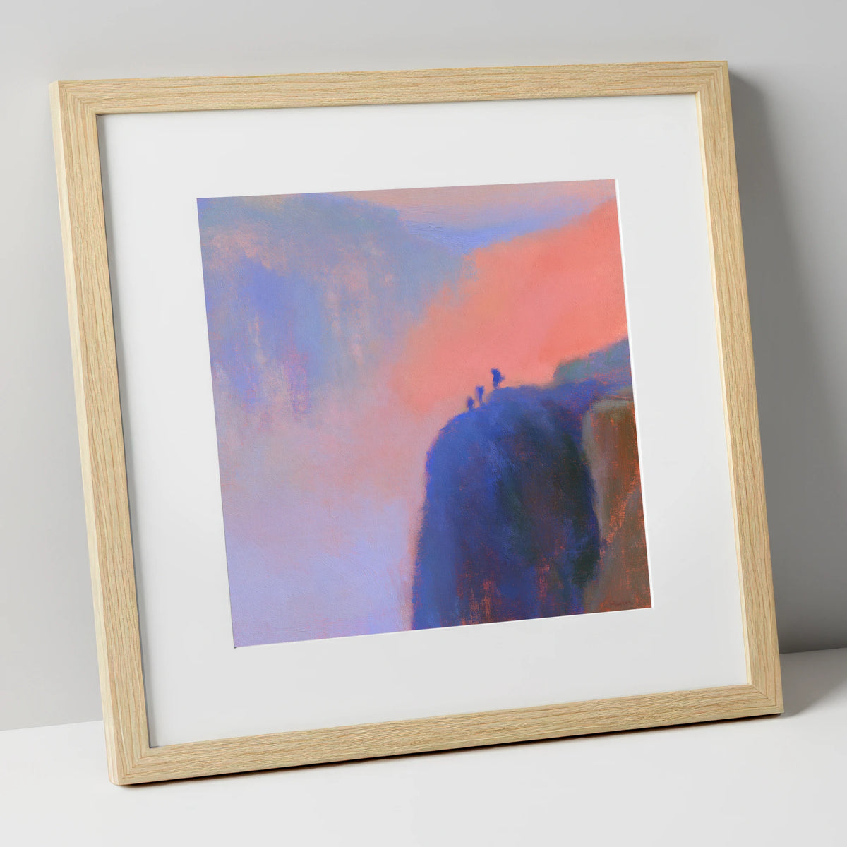 Climbers on an Indigo Crag lake district walking art print in natural frame