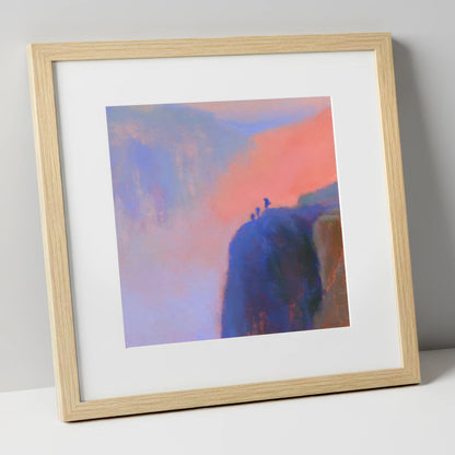Climbers on an Indigo Crag lake district walking art print in natural frame