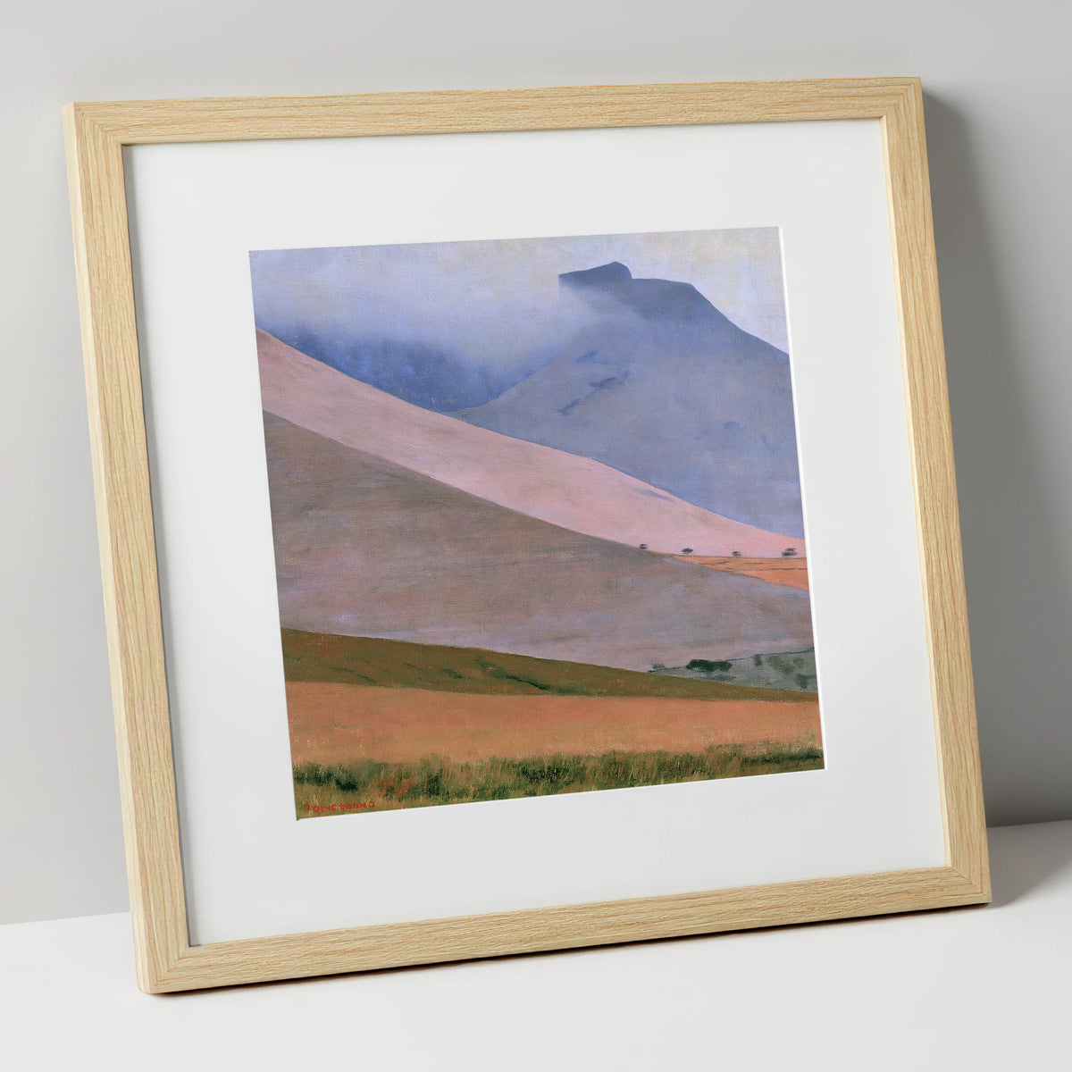 Dusk Pink Fells Under Cloud lake district fell art print in natural frame