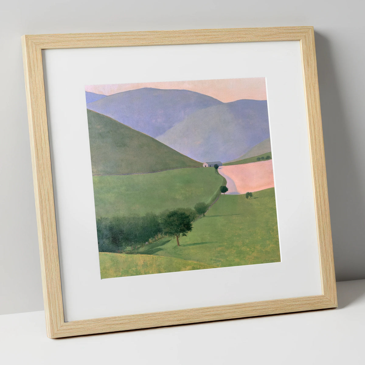 Lavender Fells Above Green Valley lake district valley art print in natural frame