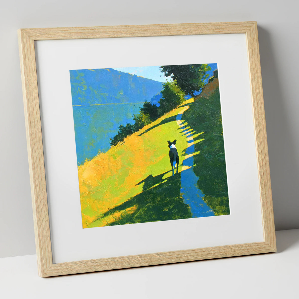 Collie on an Ambleside Path gifts for dog walkers art print in natural frame