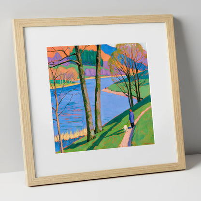 Vivid Lakeside Walk at Grasmere gifts for dog walkers art print in natural frame