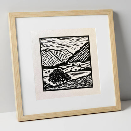 Monochromatic Borrowdale Valley Landscape lake district valley art print in natural frame