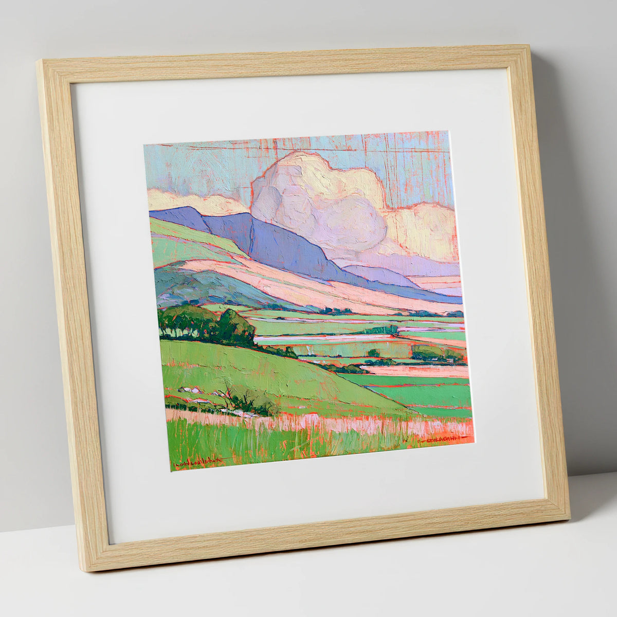 Vibrant Fells Under Billowing Cloud lake district fell art print in natural frame