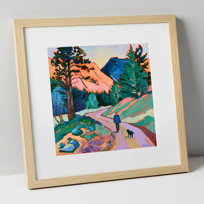 Vibrant Dog Walk at Threlkeld gifts for dog walkers art print in natural frame