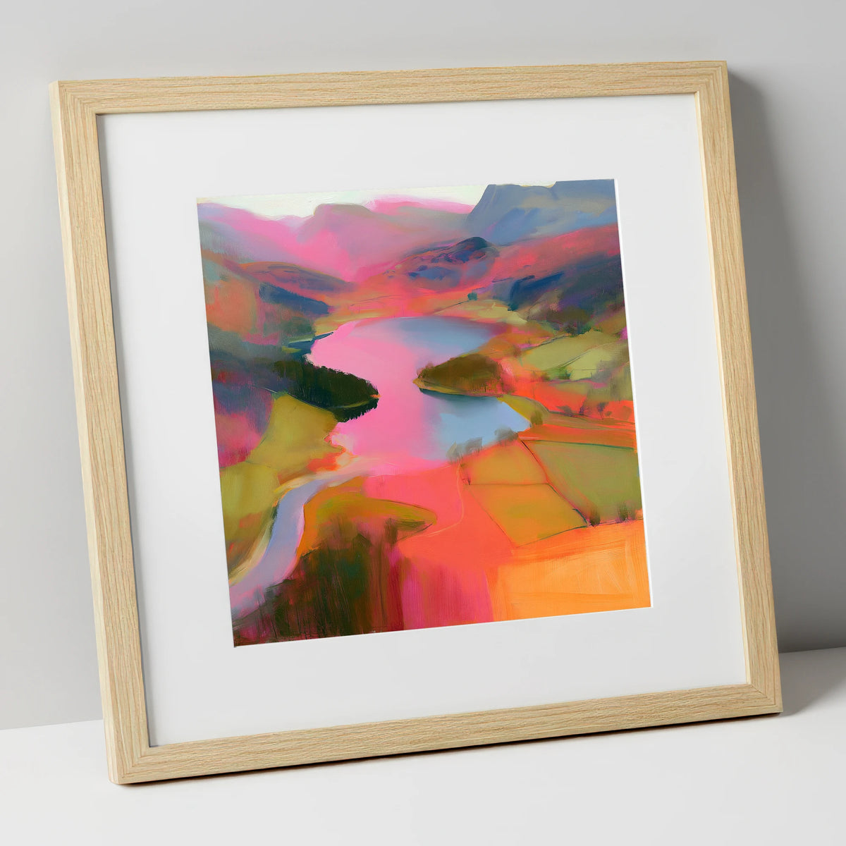 Vivid Elter Water from Above lake district lake art print in natural frame