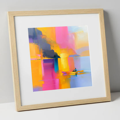Colourful Kayaking on the Lake lake district walking art print in natural frame