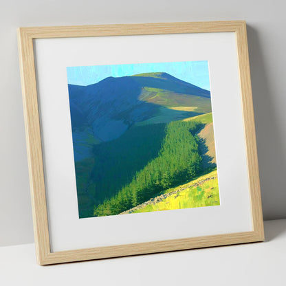 Vibrant Shadows Over Lord's Seat lake district fell art print in natural frame