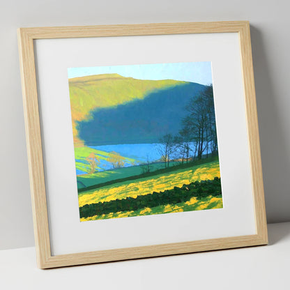 Sunlight on Blake Fell Ridge lake district fell art print in natural frame