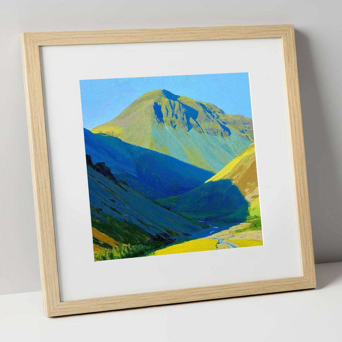 Vibrant Light on Great Gable lake district fell art print in natural frame