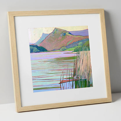 Grasmere Lake In Pastel Tones lake district lake art print in natural frame