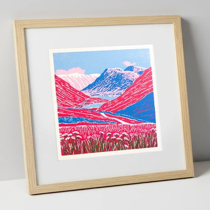 Vibrant Fells at Kirkstone Pass lake district valley art print in natural frame