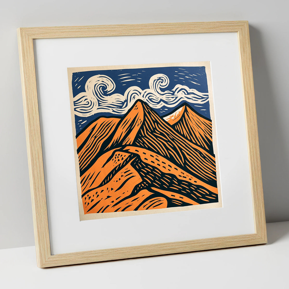 Striking Helvellyn Peaks in Terracotta lake district fell art print in natural frame