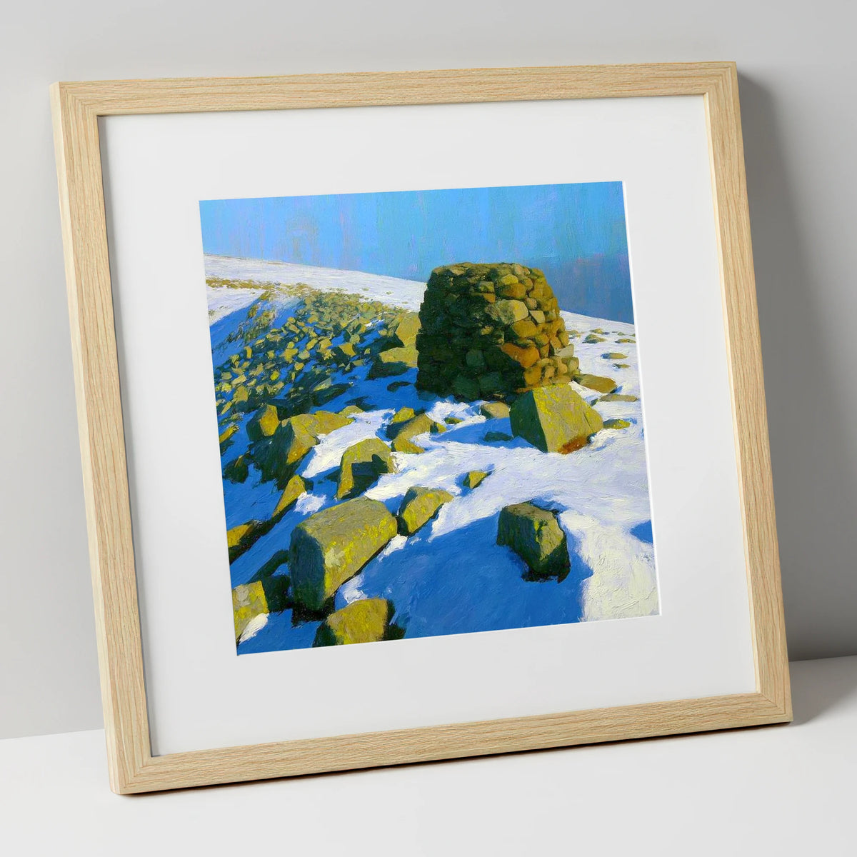 Stony Cove Pike Winter Cairn lake district fell art print in natural frame
