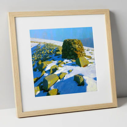 Stony Cove Pike Winter Cairn lake district fell art print in natural frame