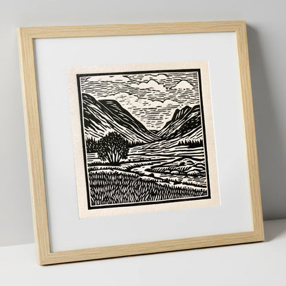Great Langdale in Stark Contrast lake district valley art print in natural frame
