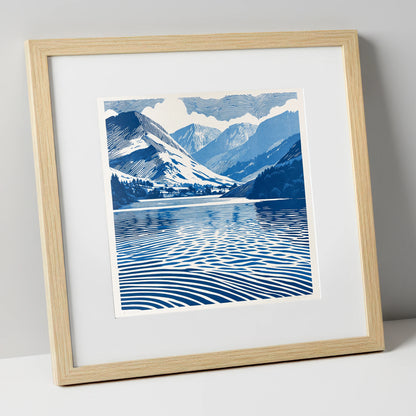 Cobalt Blue Lake And Fells lake district lake art print in natural frame