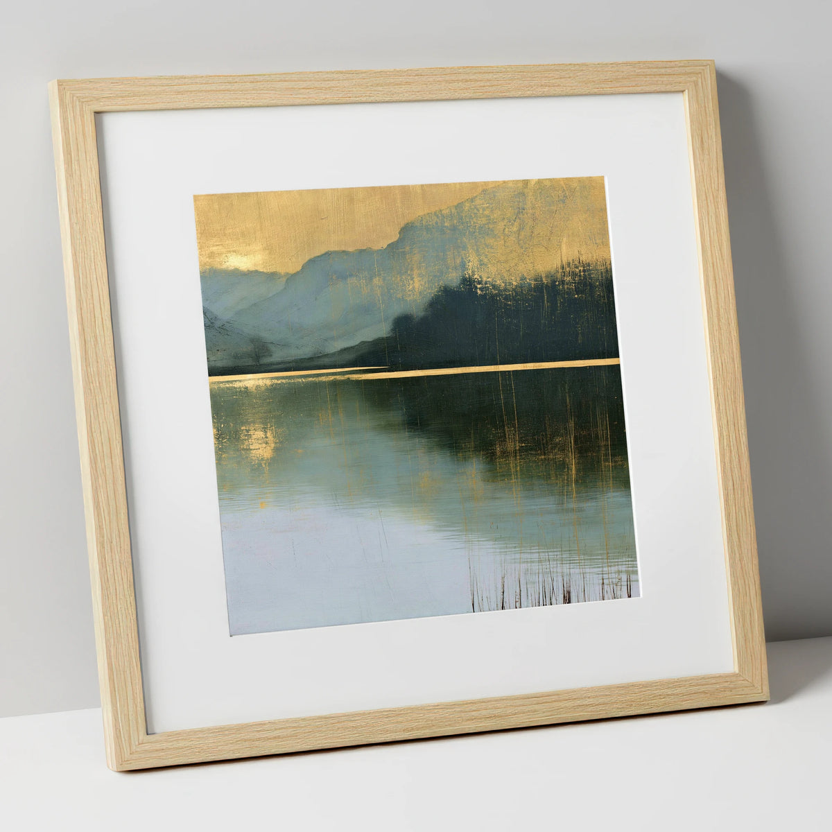 Still Lake Under Gilded Sky lake district lake art print in natural frame