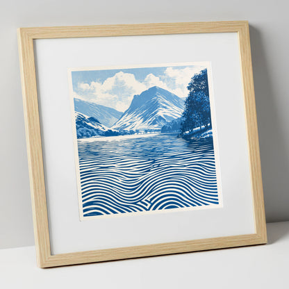 Buttermere in Cobalt Blue lake district lake art print in natural frame