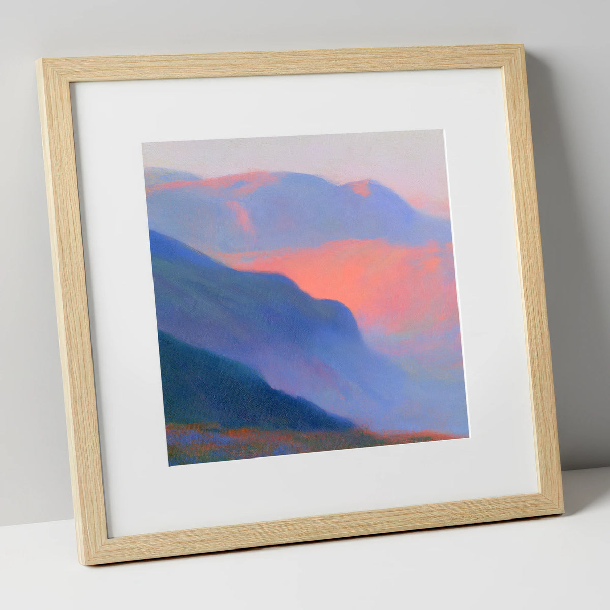 Fell Summit in Pink Twilight lake district fell art print in natural frame