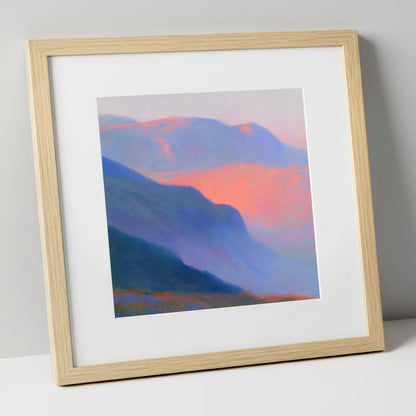 Fell Summit in Pink Twilight lake district fell art print in natural frame