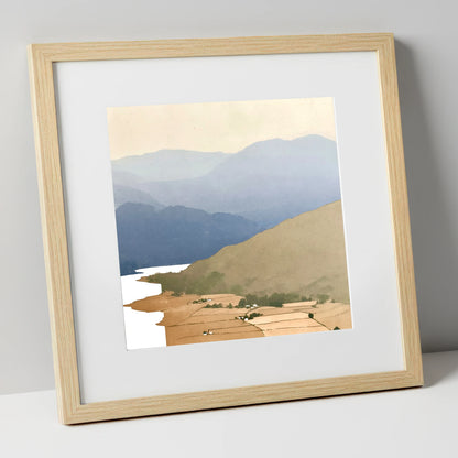 Blue Fells Above Patterdale Valley lake district village art print in natural frame