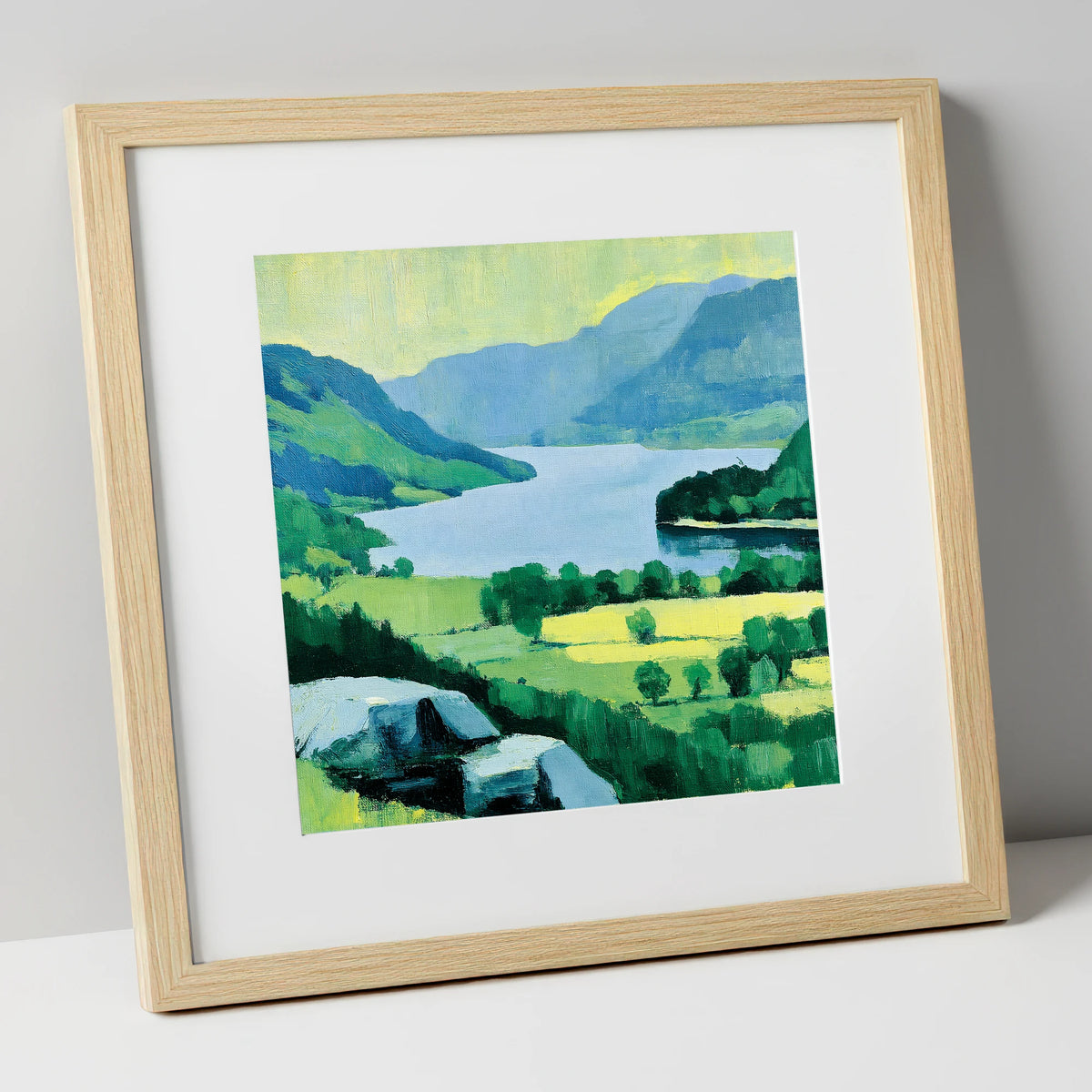 Gowbarrow Crag Over Ullswater lake district lake art print in natural frame