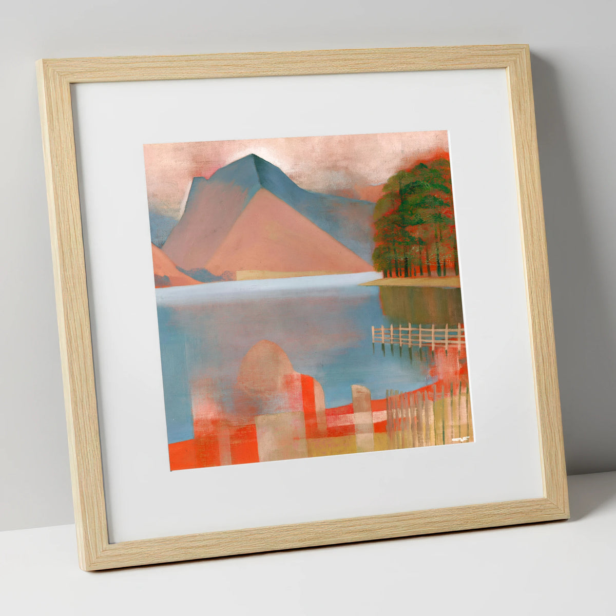Buttermere in Warm Terracotta lake district lake art print in natural frame