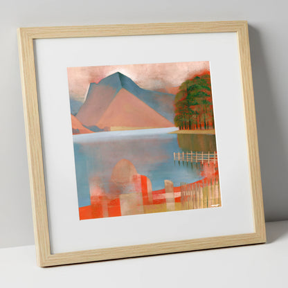 Buttermere in Warm Terracotta lake district lake art print in natural frame